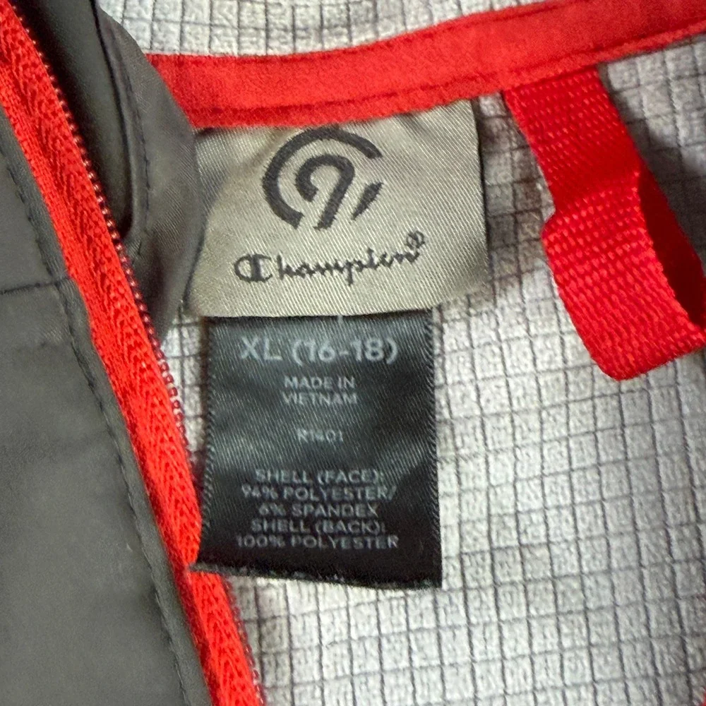 Champion C9 Boys Gray Red Softshell Full Zip Hooded‎ Jacket Size XL 16-18